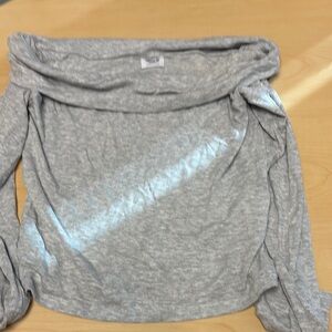 Cotton On Light Gray Off-Shoulder Ribbed Long Sleeve Top